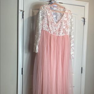 Elegant Pink and White Lace Gown